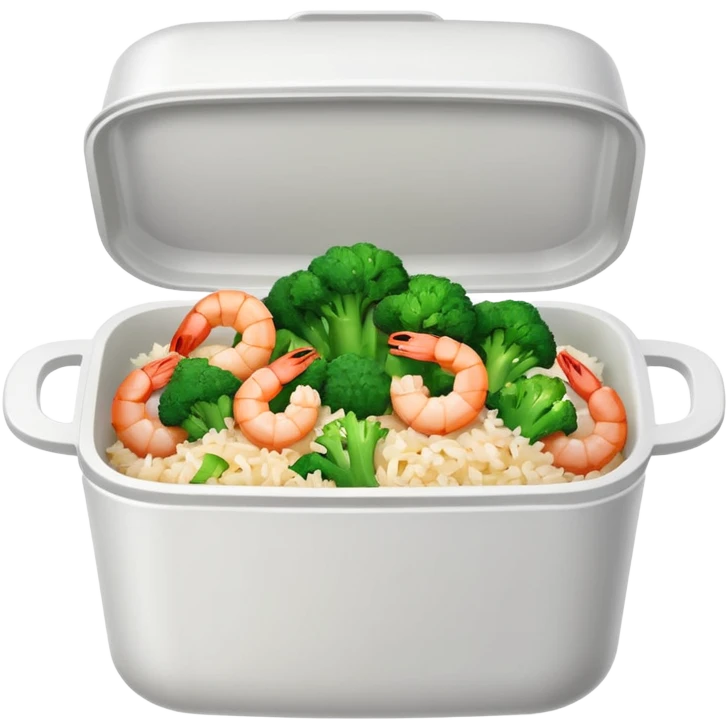 Shrimp and broccoli with white rice Chinese takeout emoji