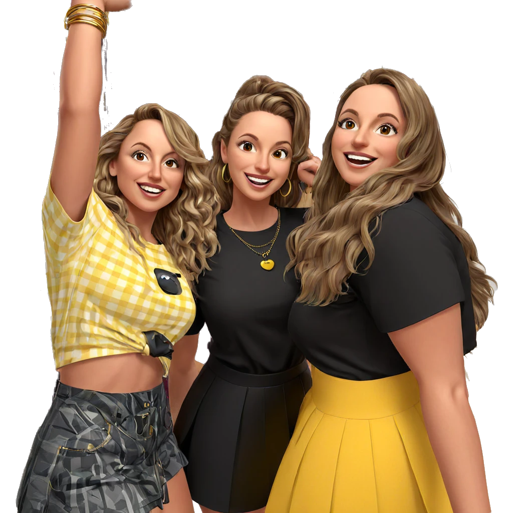 happy girls with stylish outfits emoji
