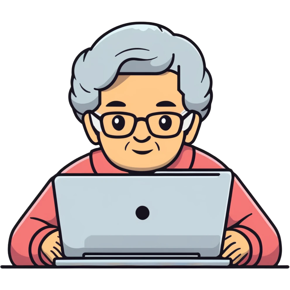 grandma typing on a computer on black background emoji