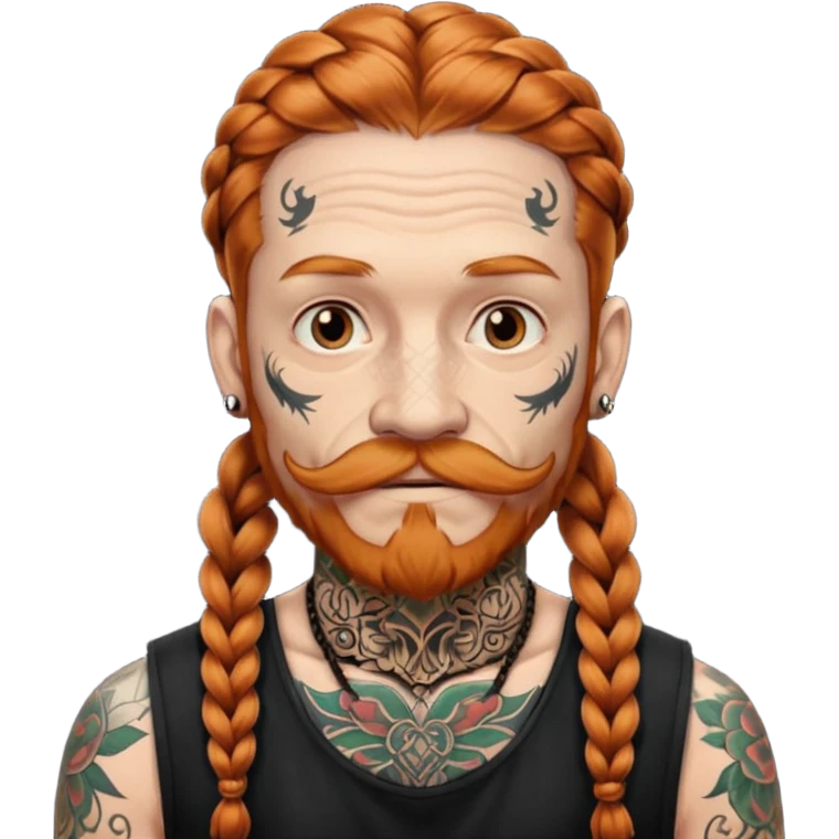 thick very dark ginger braids man old very tattoed with the whitest mustache ever emoji