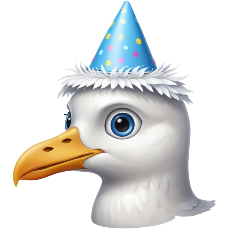 A seagull head with a party hat, without the body emoji