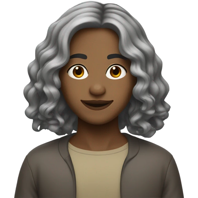 shoulder length wavy brown and grey hair center parting emoji