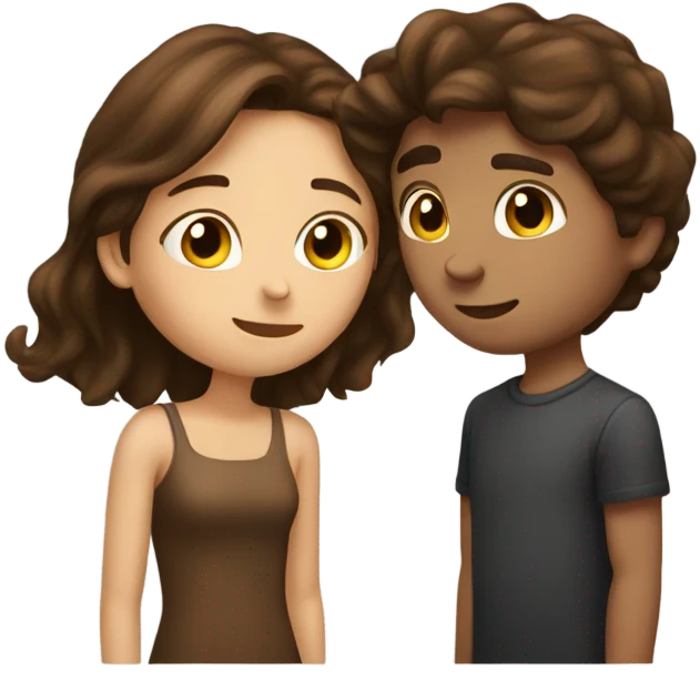 Brown long hair girl kiss brown boy emoji