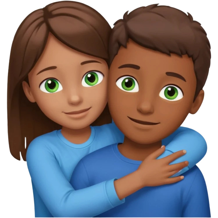 garcon grand brown aux yeux bleus câlin fille petite yeux verts cheveux brown  emoji