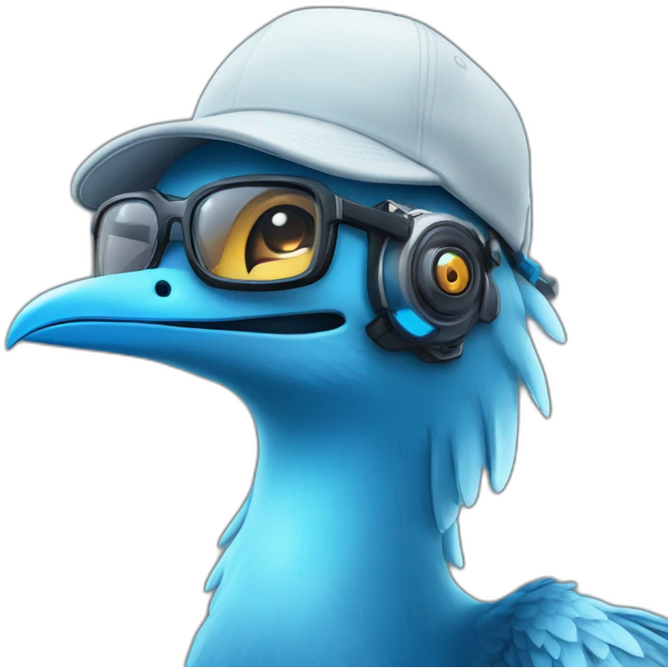 Crazy funny Cyberpunk Articuno head with beautiful smile wearing glasses and hat emoji