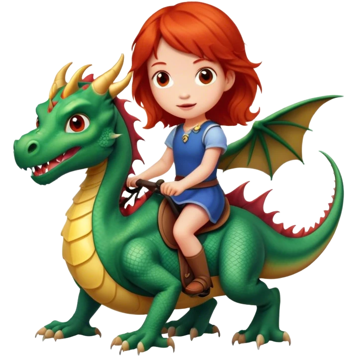 Red headed little girl riding a dragon  emoji