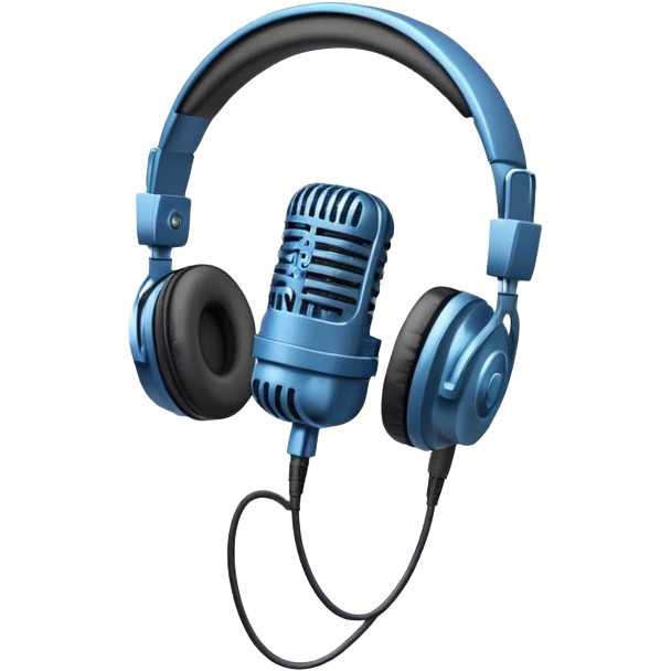 Create an emoji for podcasting. Show a microphone with headphones, symbolizing the recording of a podcast. Use modern, professional colors. Do not include any emojis or smiley faces. Make the background transparent. emoji
