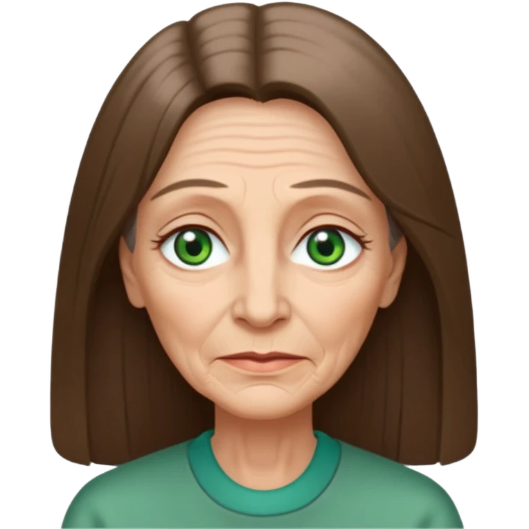 Pretty older woman with green eyes and long straight Ash-brown hair and long face  emoji
