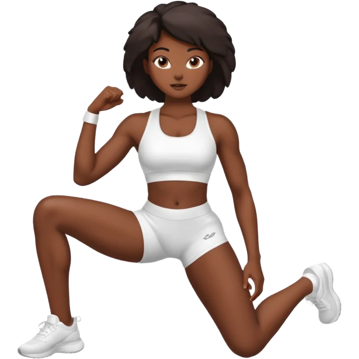 darkskin back woman in white sportswear Fit body focus chin to thigh emoji