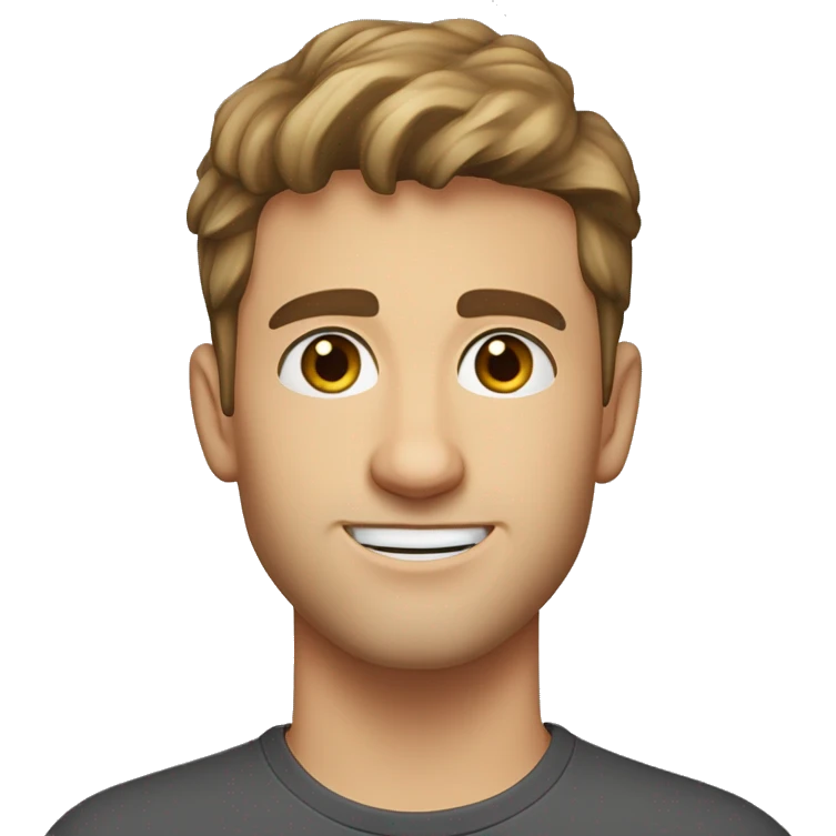 A head and shoulders shot of a 23 year old Caucasian man, with short brown hair, with stubble facial hair,   with brown eyes wearing a t-shirt. emoji