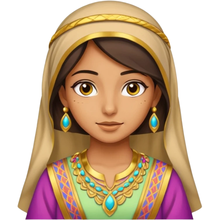 Chica árabe con túnica de colores y dorado emoji