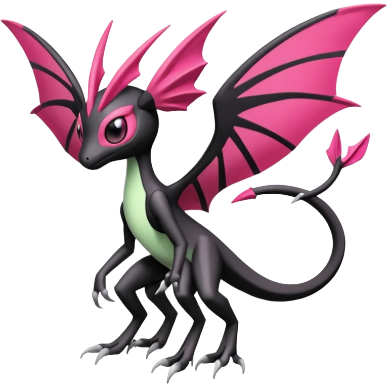 Magenta, black and white Meloetta-Flygon-Gorebyss-Gargoyle-Pokémon-Fakémon-creature-fusion-hybrid emoji