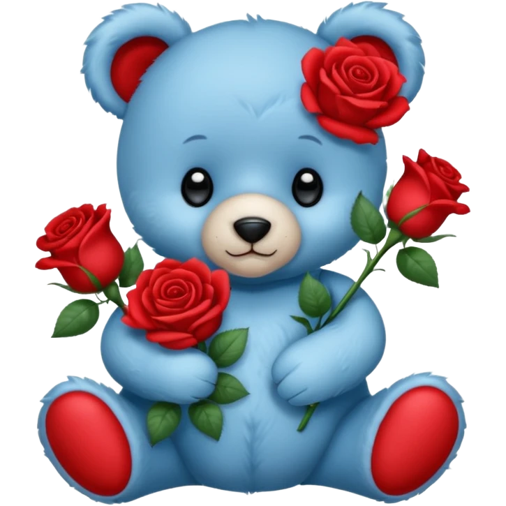 cute blue baby teddy bear holding roses  emoji
