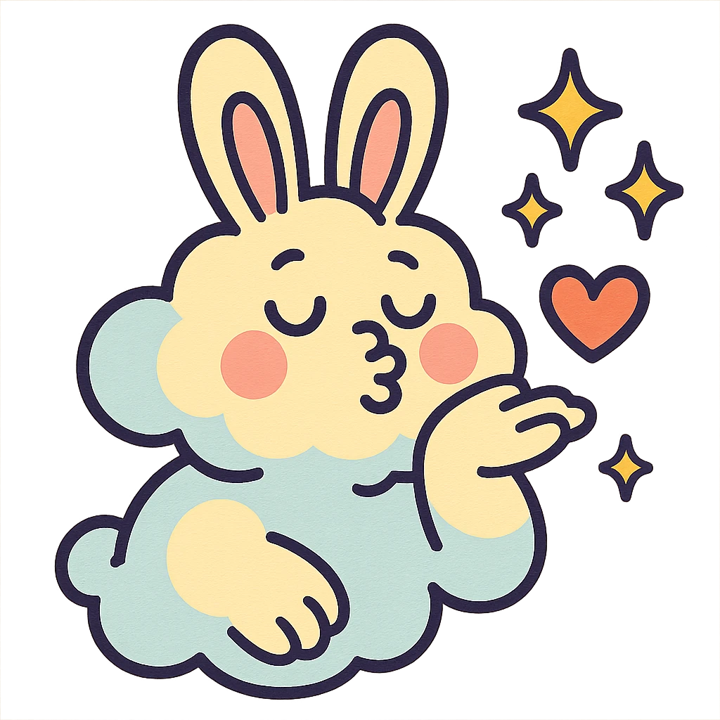 cloud bunny blowing a kiss with sparkles, pastel-toon style emoji