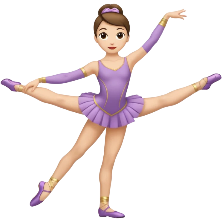 Una chica con vestuario de bailarina con las piernas flexionadas, el dedo índice en la boca, el tren superior inclinado hacia la izquierda y con la cadera proyectada hacia la izquierda emoji