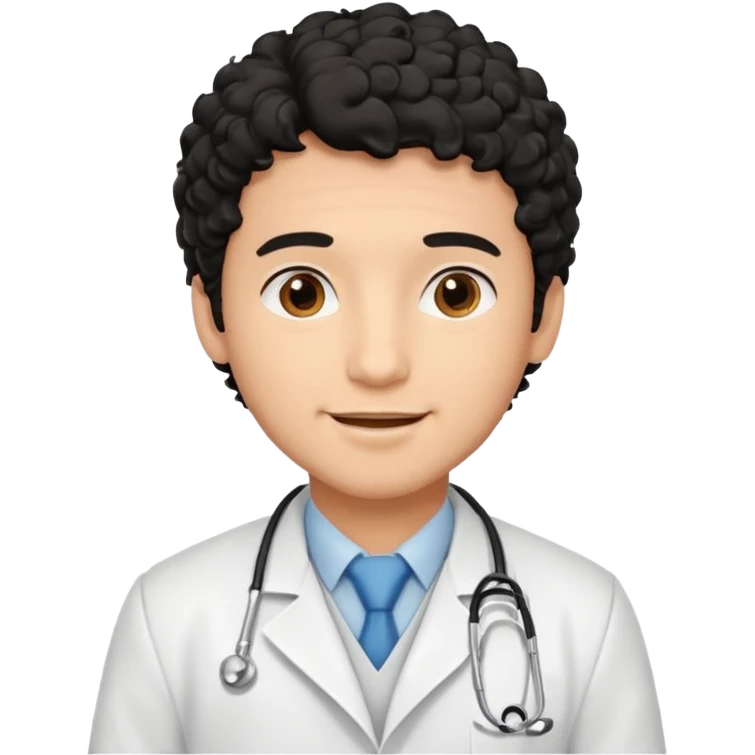 a young male doctor with black  curly hair and cheerful face emoji