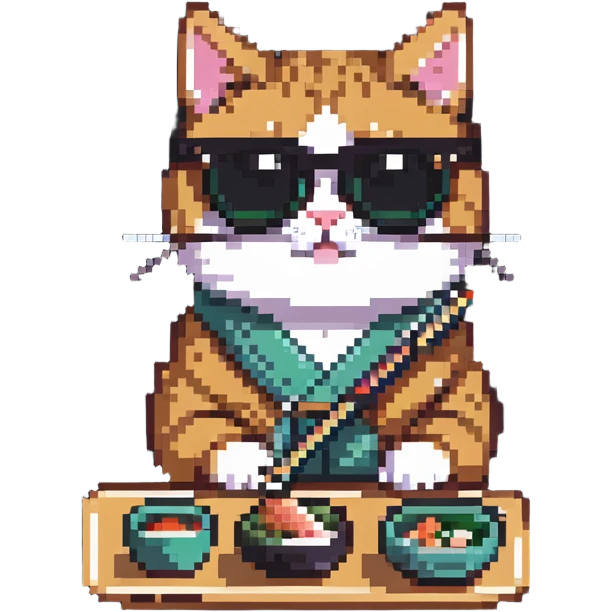 cat with sunglasses eating sushi emoji