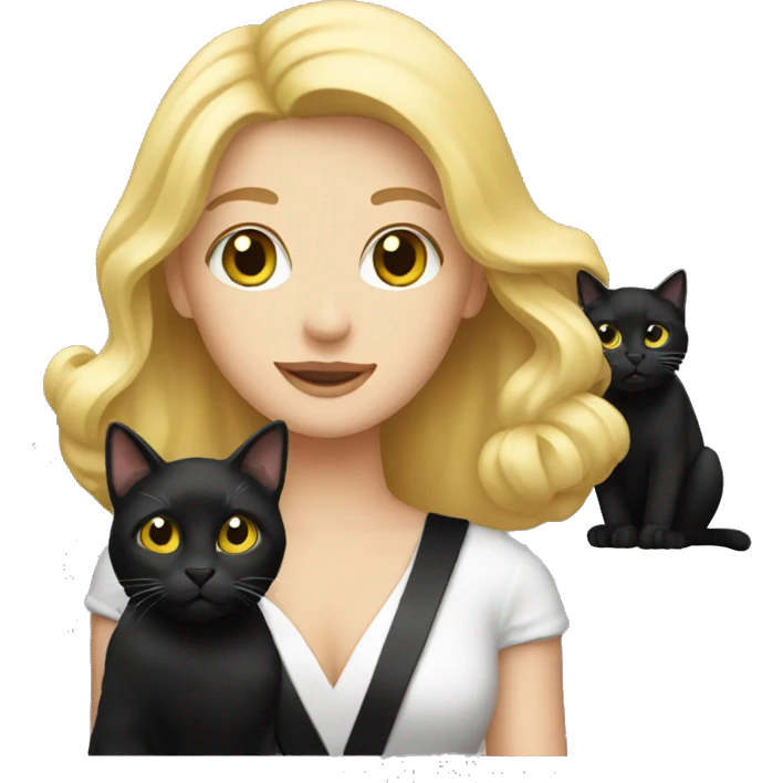 Blonde woman holding a black tuxedo cat emoji