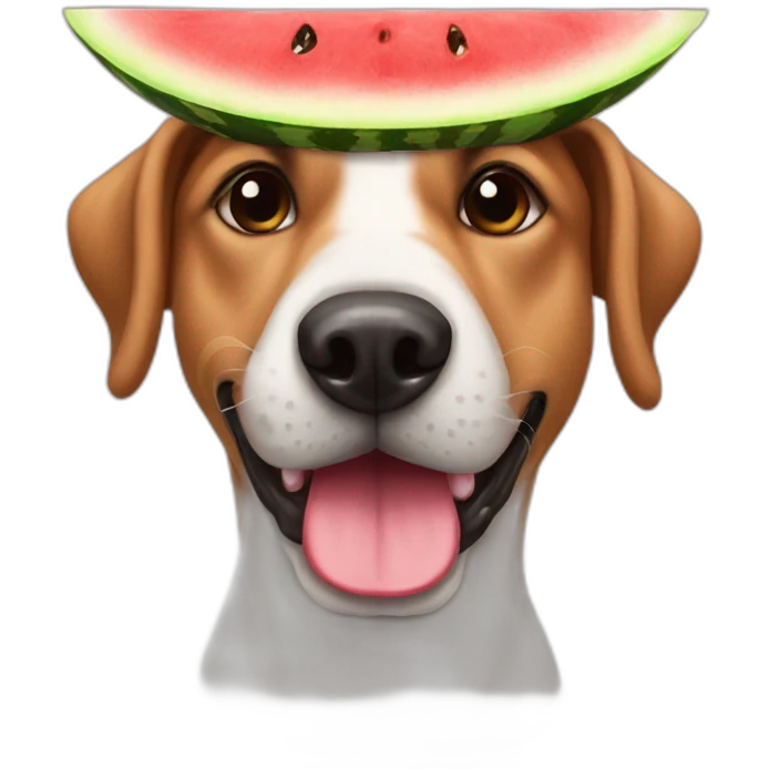 Dog with a water melon on his head emoji