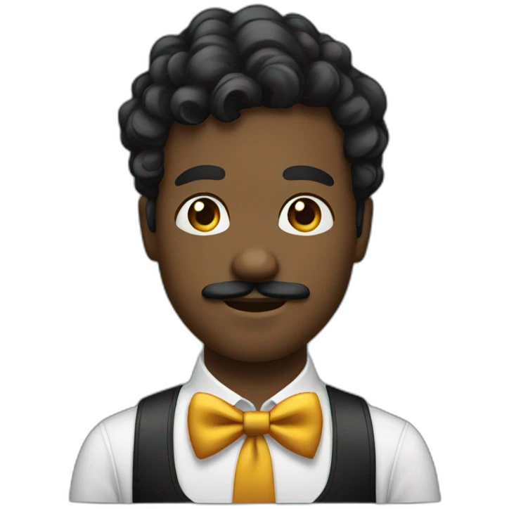 young black man with a bow tie and a moustache and shirt hair emoji