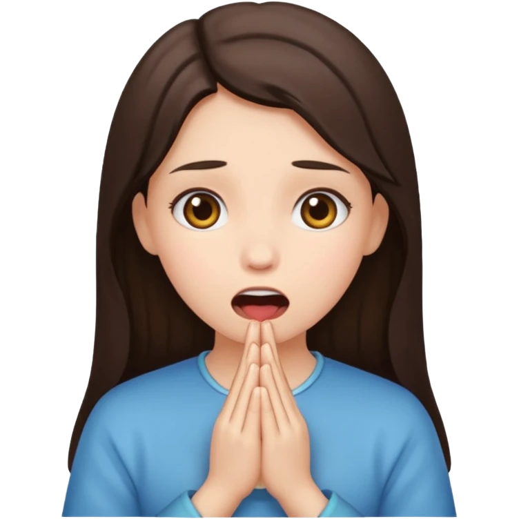 Brunette girl praying with an open mouth emoji