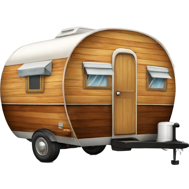 Realistic vintage round wooden travel trailer isolated.  emoji