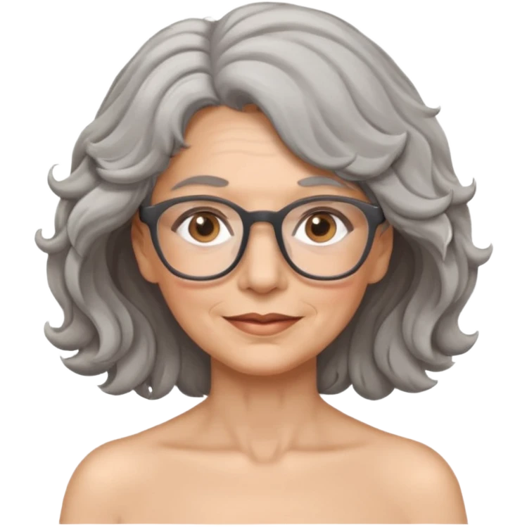 Femme 53 ans lunettes cheveux gris ondulés nue emoji