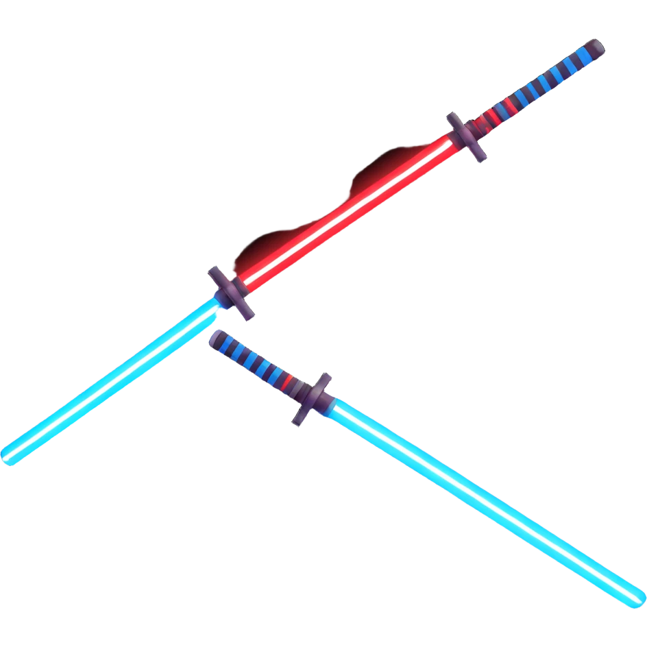 two lightsabers, one blue and one red, clashing with sparks emoji