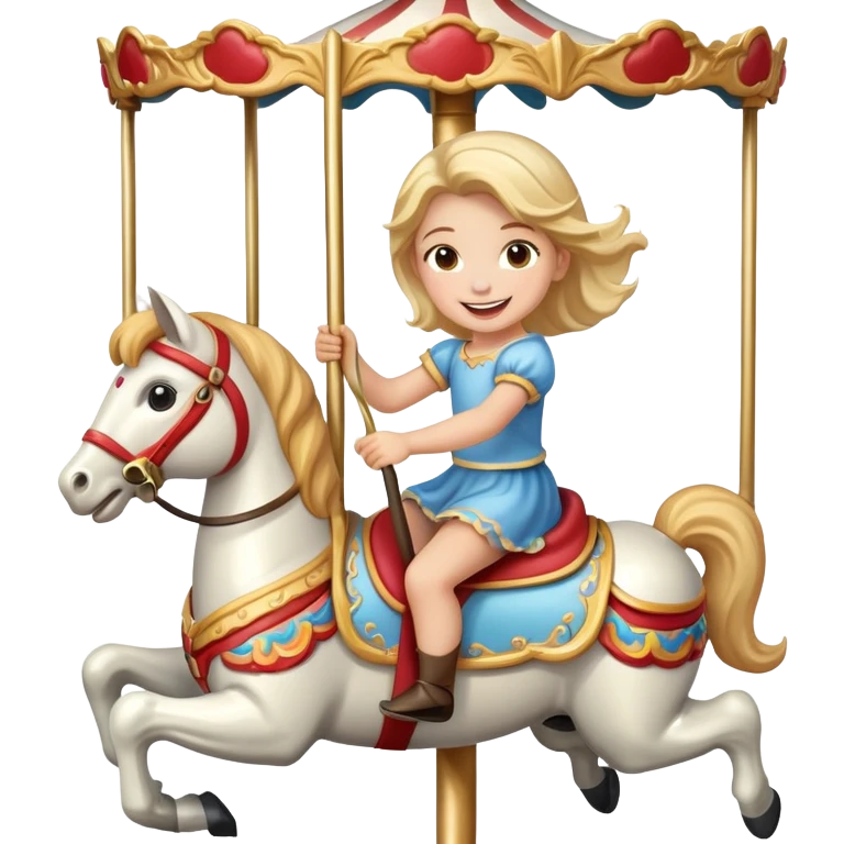 child riding a carousel horse, joyful expression emoji