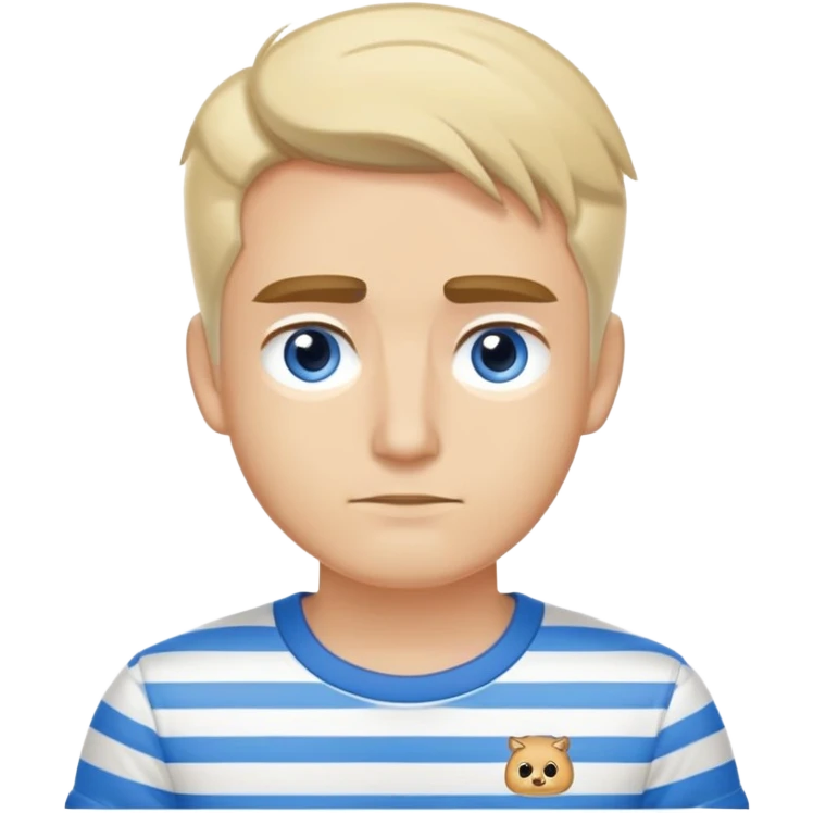 Chico blanco guapo con ojos color miel y cejas pobladas con una camiseta de mangas corta blanca y una camisa de vestir sobre puesta cde rayas blancas con rayas azules claro  emoji