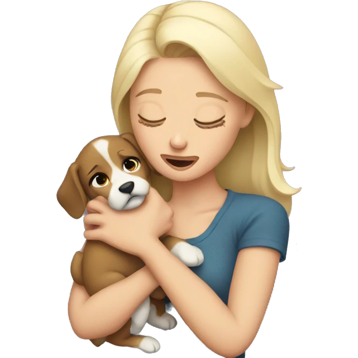 Pretty white woman crying holding puppy emoji