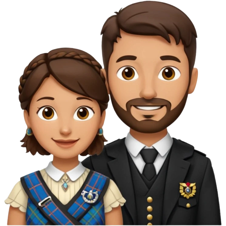 scottish man with stubble in kilt with brunette wife emoji