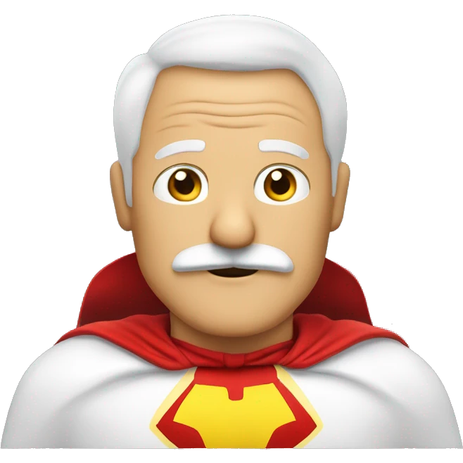 Yellow 50 year old man with a mustache crossing his hands with a red cape and a white and red superhero costume  emoji