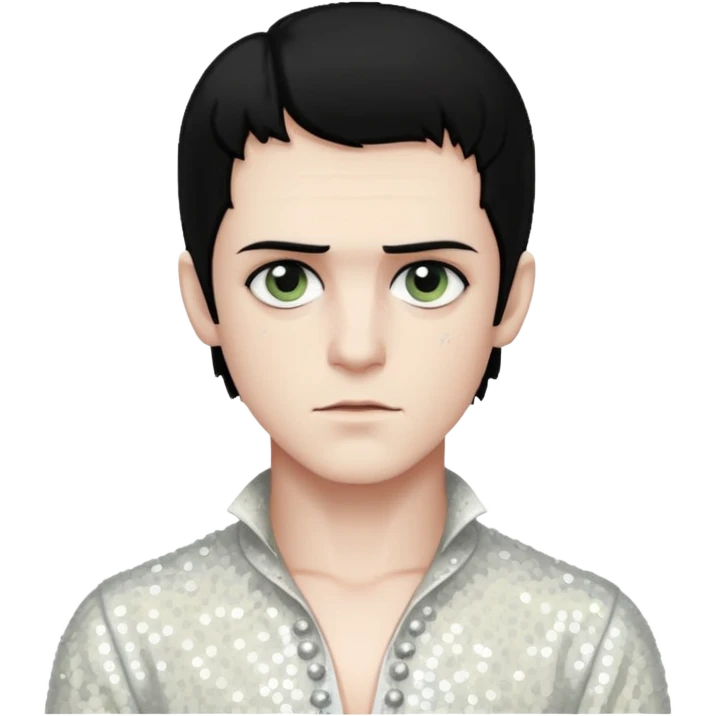 Victor Frankenstein with black hair, white sequin outfit emoji