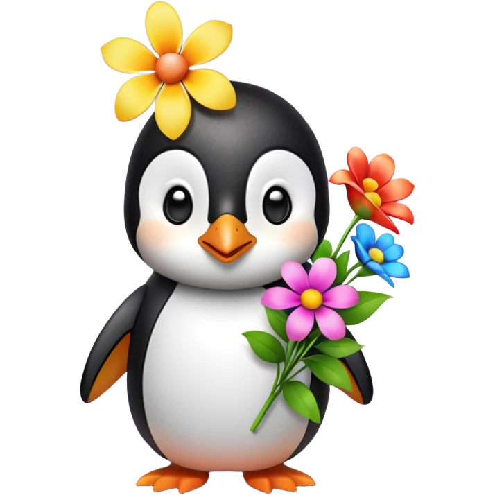 Penguin with flowers  emoji