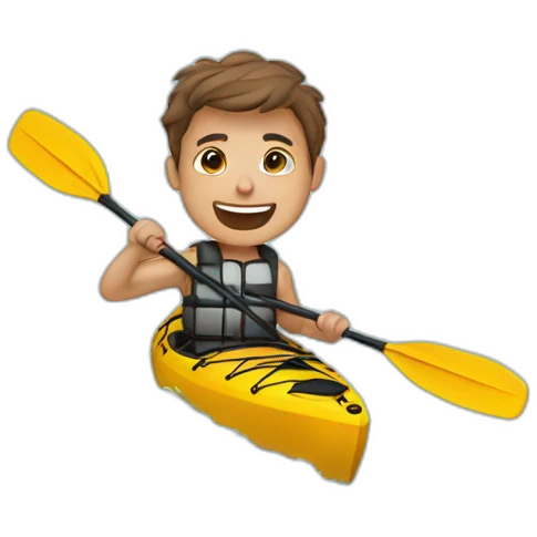 Thin young man in a kayak on water waving emoji
