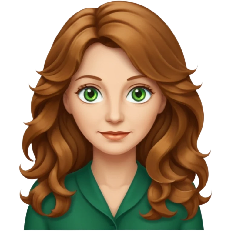 Woman 50 yrs light brown long wavy hair green eyes l emoji
