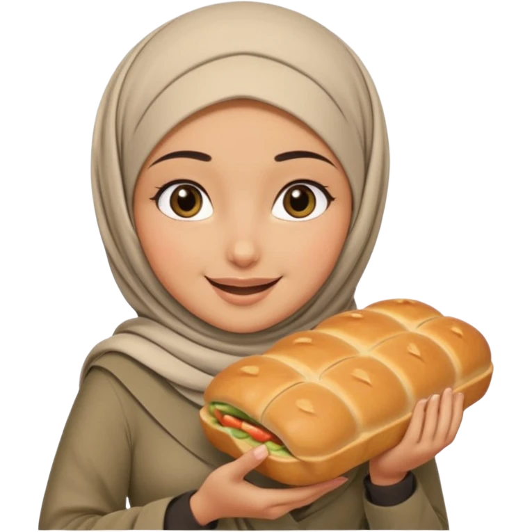 arab GIRL with hijab half body to belt, big bread emoji