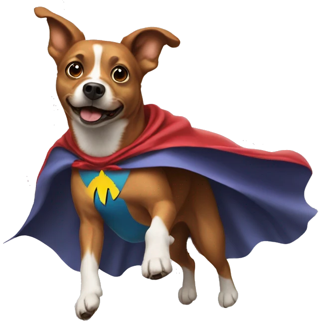 Flying dog wearing a superhero cape emoji