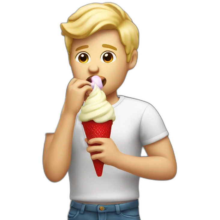 Blond man eating Italian icecream vanilla strawberry emoji