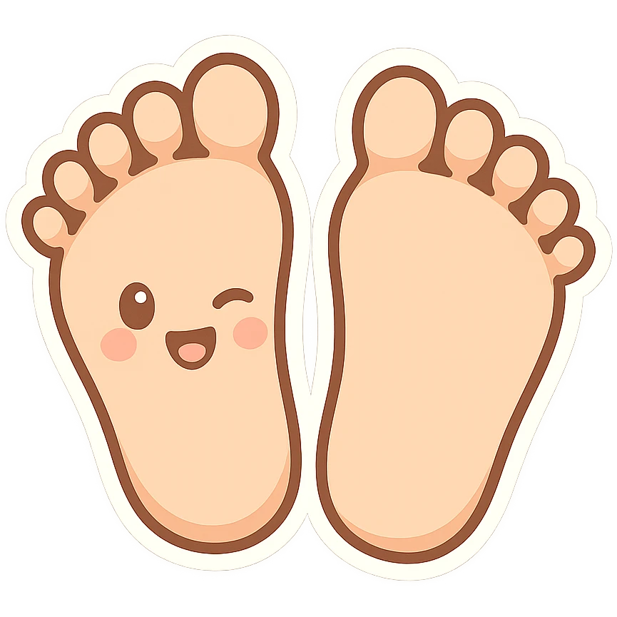 two feet soles, winking, cartoon emoji style, inspired by reference image emoji