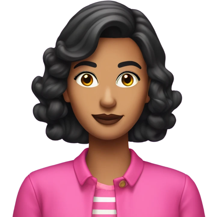 Tanned woman with black hair dressed in 1990s preppy hair, makeup, and neon attire  emoji