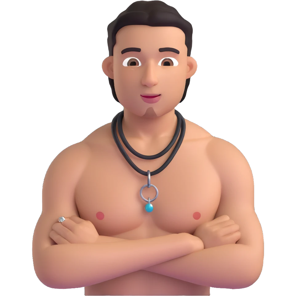 man with nipple piercings, shirtless guy with nipple rings emoji
