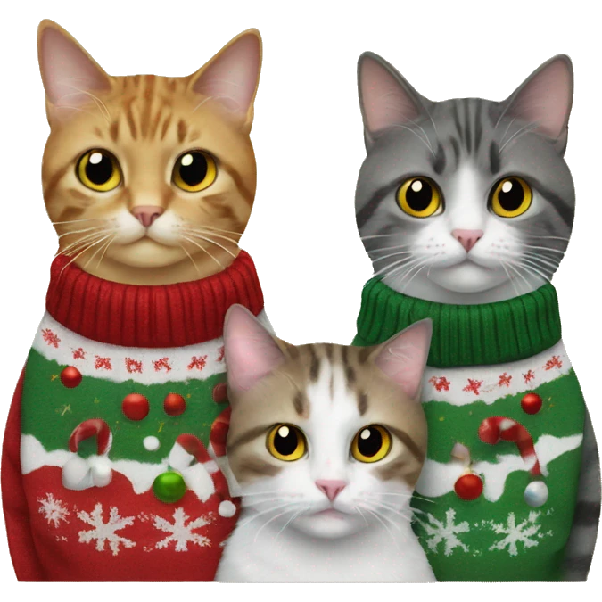 four cats wearing Christmas sweaters emoji