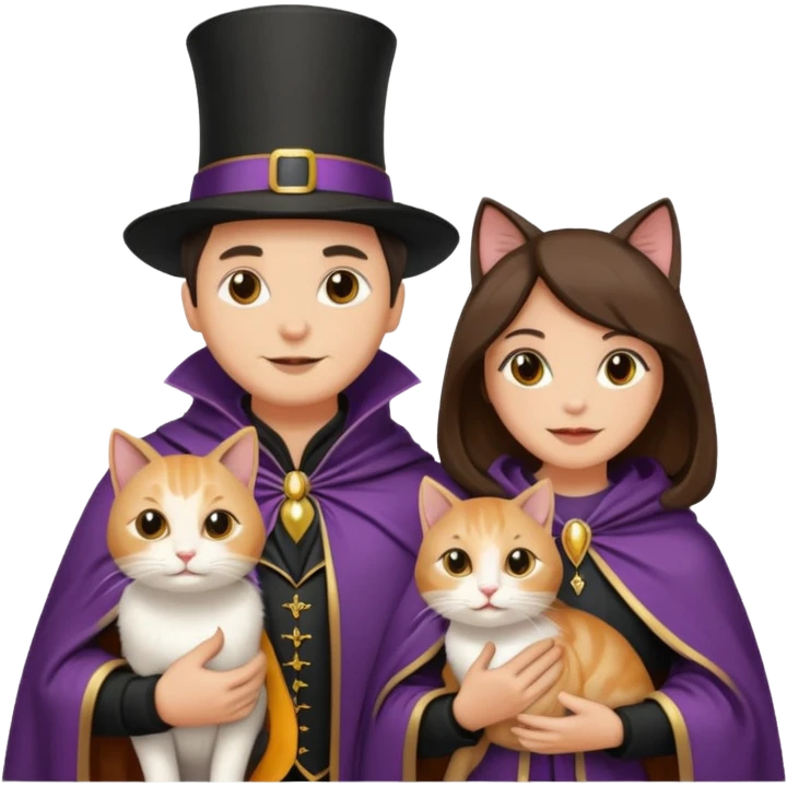 magician couple and their pet cat emoji