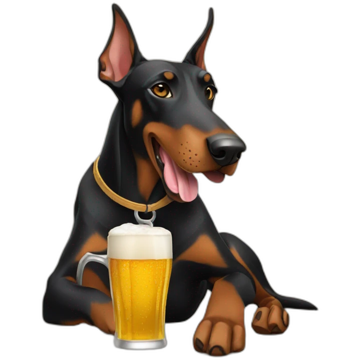 Doberman drinking a beer emoji