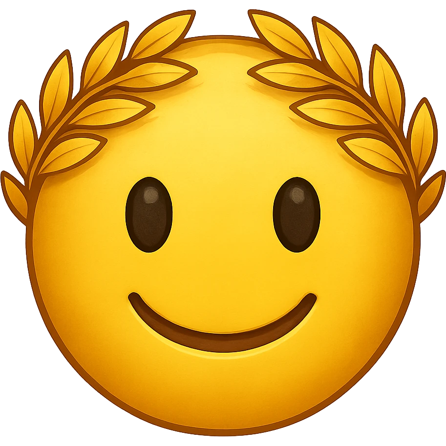 yellow face with golden laurel crown, digital illustration, emoji style emoji