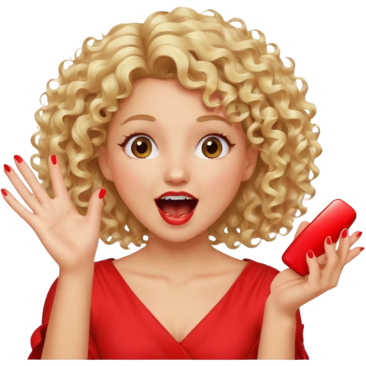 Emoji di ragazza bionda riccia che urla felice e mette una mano ben aperta in faccia davanti gli occhi emoji