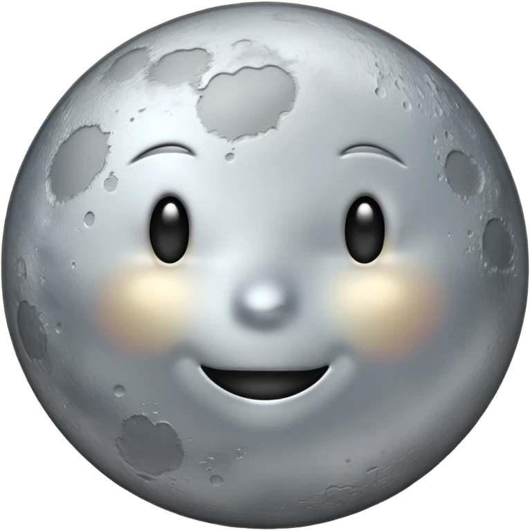 Polished silver moon emoji, chrome metallic texture, iOS emoji style, soft glow, smooth reflections, minimalistic design emoji