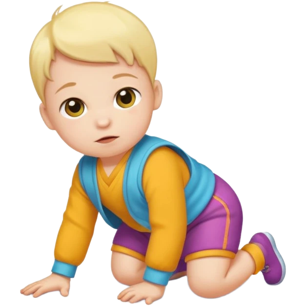 baby wearing colorful clothes crawling on the floor emoji